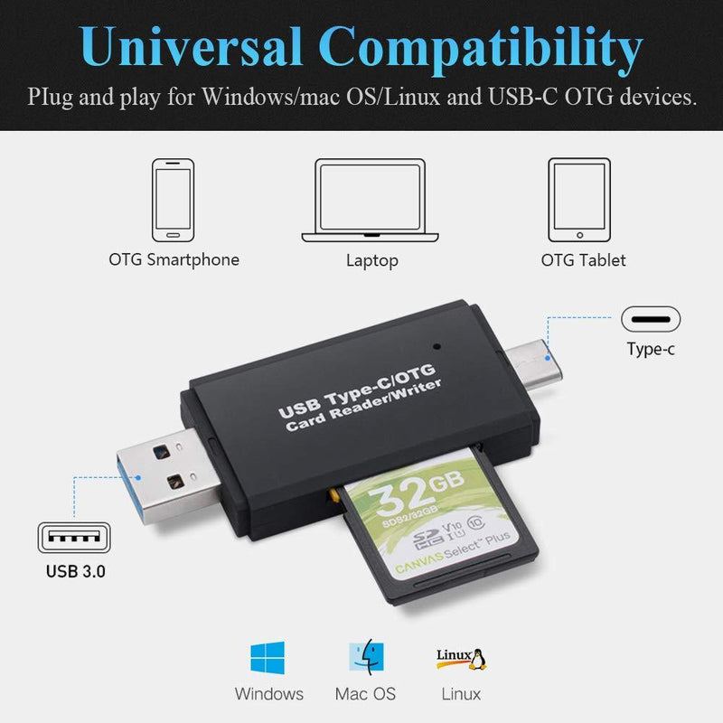 2 in 1 High-Speed Portable Memory Card Reader SD 3.0 Transport Protocol, SD Card Reader USB 3.0 to SDXC, SDHC, SD, MMC, RS-MMC, Micro SDXC, Micro SD, Micro SDHC Card and UHS-I 2 in 1 (Type-c / USB 3.0)