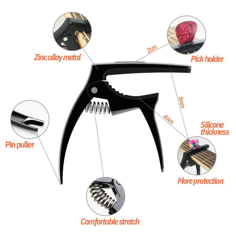 Guitar Capo,TANMUS 3in1 Zinc Metal Capo for Acoustic and Electric Guitars (with Pick Holder and 4Picks)ï¼ŒUkuleleï¼ŒMandolinï¼ŒBanjoï¼ŒClassical Guitar Accessories Black