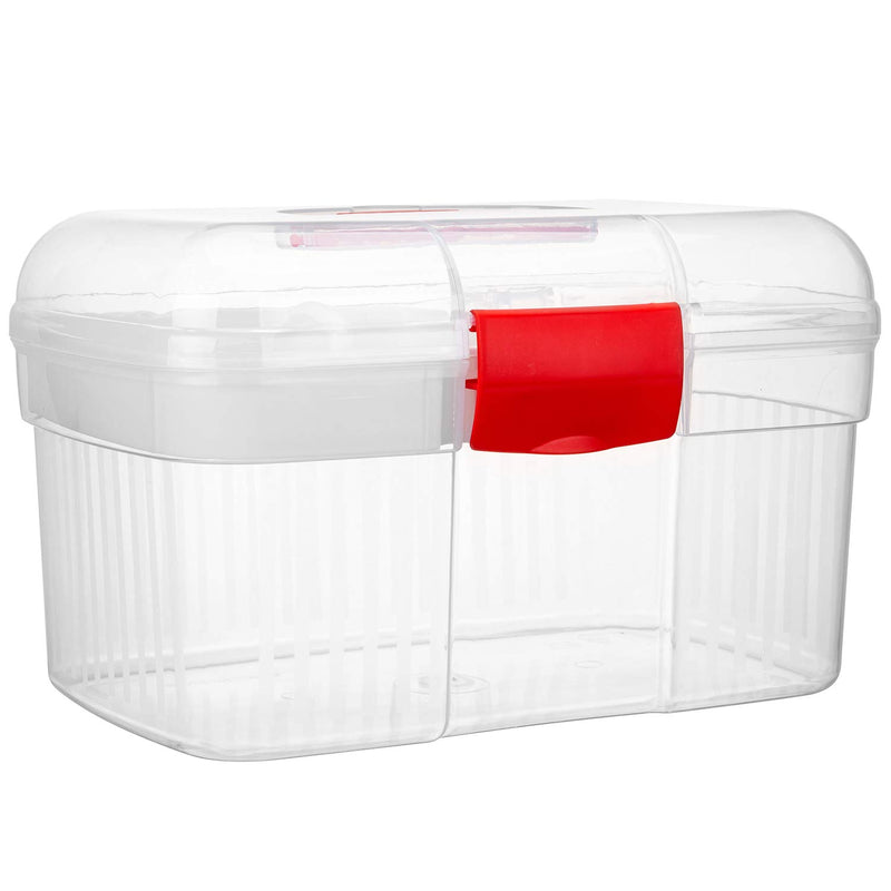 MyGift Red First Aid Clear Container Bin/Family Emergency Kit Storage Box w/Detachable Tray