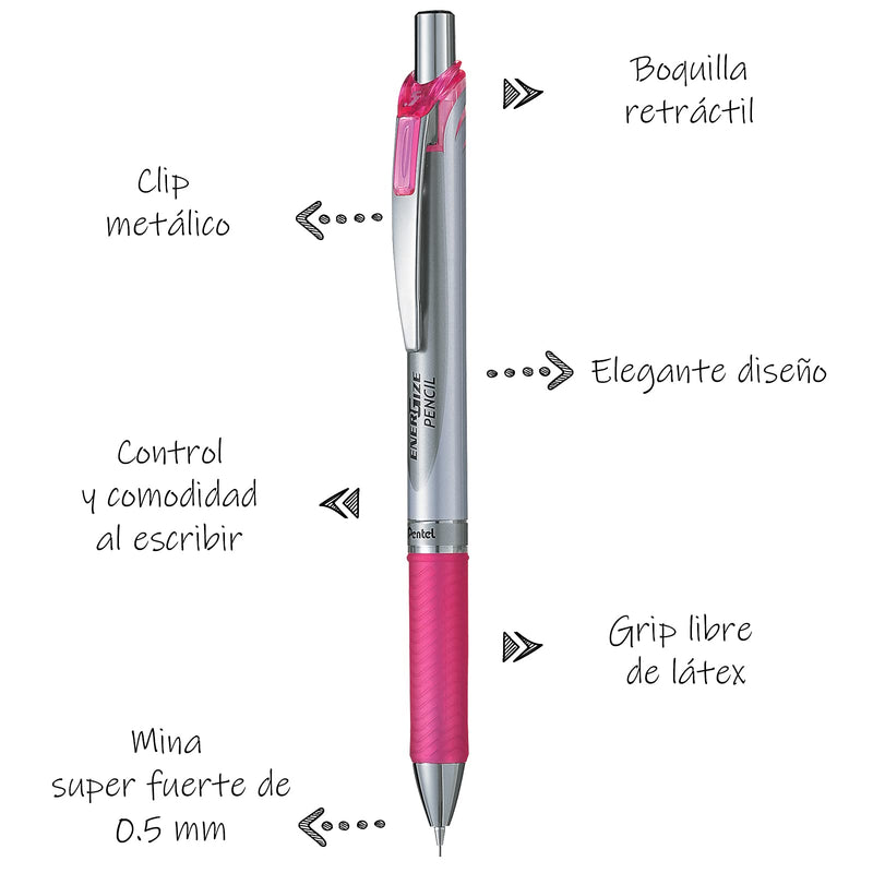 Pentel EnerGize Automatic Mechanical Pencil Trim, 0.5 mm Lead Size - Pink Barrel - 1 Each (PL75P)