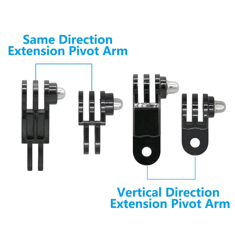 3-Way Adjustable Extension Pivot Arm Adapter Kit for GoPro Hero 10, 9, 8, 7, 6, 5, 4, Session, 3+, 3, Hero (2018), Same Direction and Vertical Direction, Long Thumb Screws (8pcs)