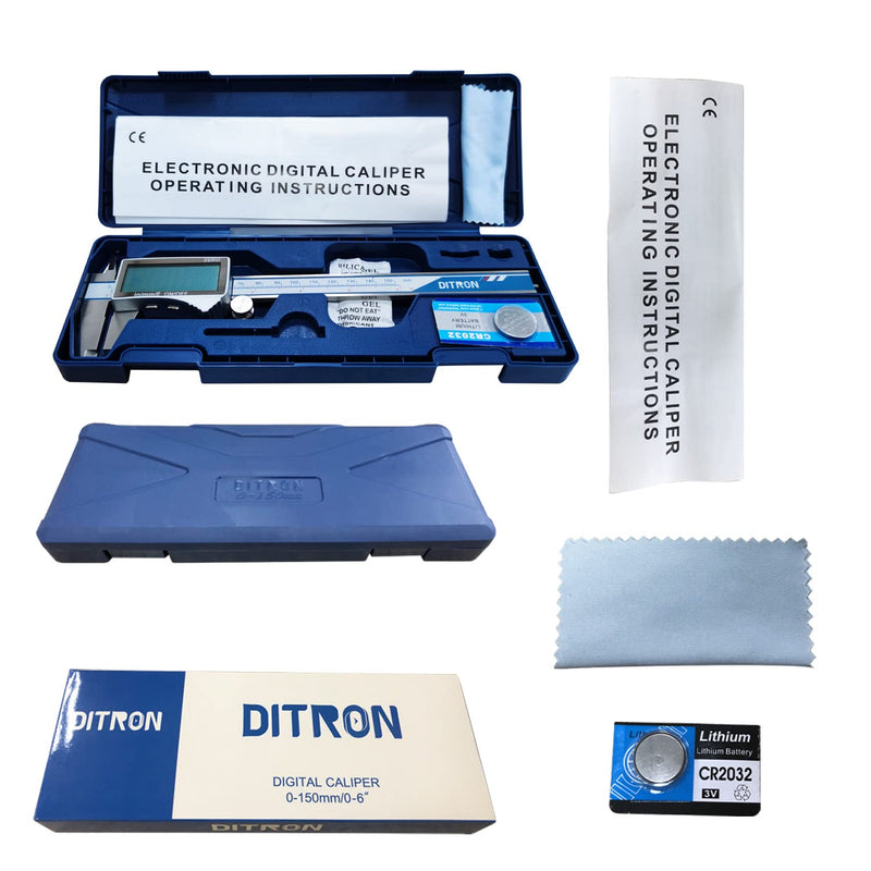 Digital Caliper, DITRON 0-6" Calipers Measuring Tool - Electronic Micrometer Caliper with Large LCD Screen, Stainless Steel, Auto-Off Feature, Inch/Fraction/Millimeter Fraction / Inch / MM