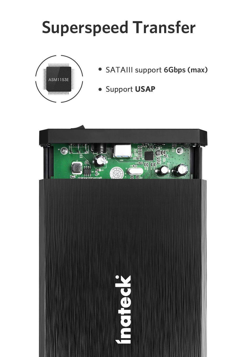 Inateck 3.5 Hard Drive Enclosure, Aluminum USB 3.0 Sata HDD Enclosure, FE3001