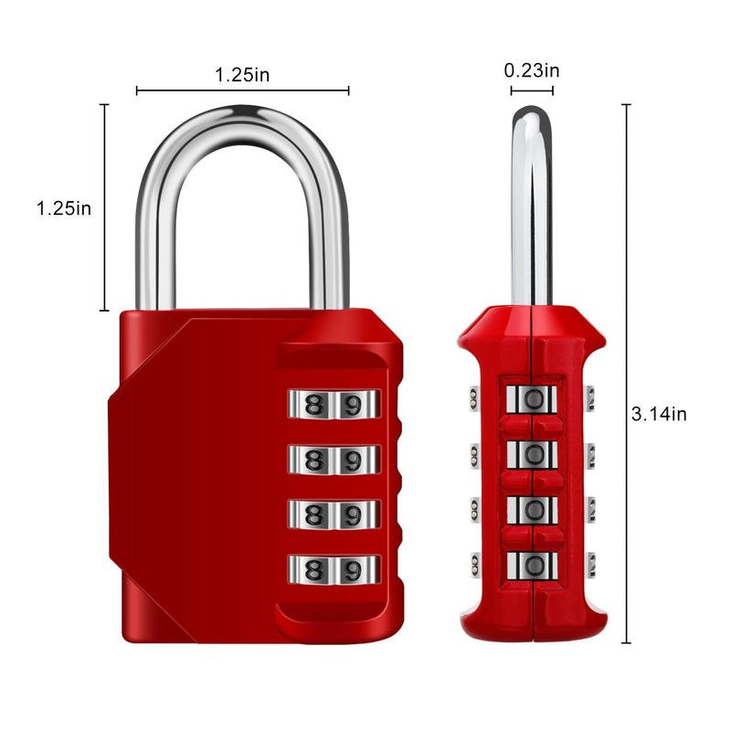 ZHEGE Combination Lock, 4 Digit Outdoor Combination Padlock for Gym, School, Gates, Doors, Hasps and Storage (Red) Red1