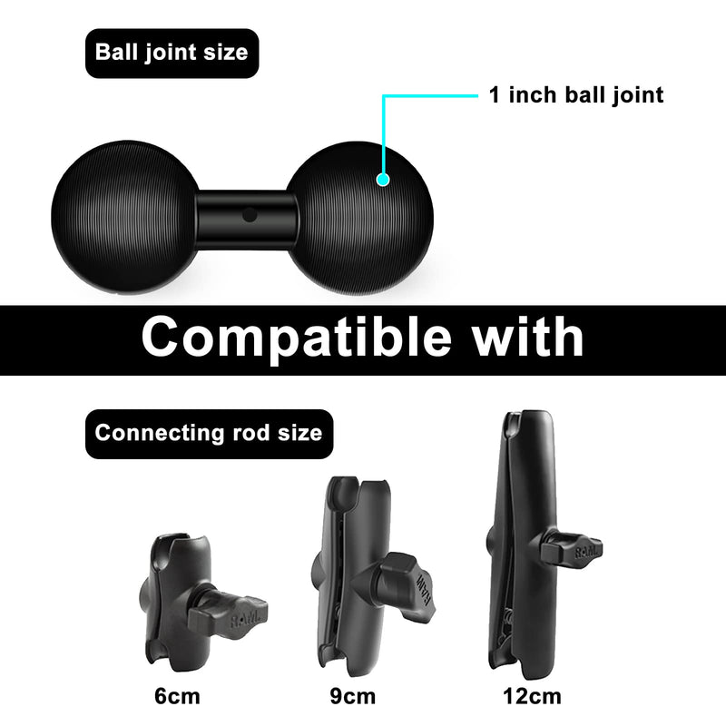 Aluminum Alloy 1'' Ball to 1'' Ball Mount Adapter Compatible with RAM Mounts, B Size Double Socket Arm 25MM-25MM 1" Ball Mount Adapter