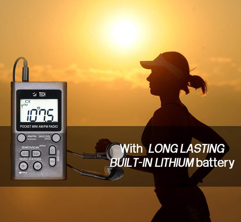 BTECH MPR-AF1 AM FM Personal Radio with Two Types of Stereo Headphones, Clock, Great Reception and Long Battery Life, Mini Pocket Walkman Radio with Headphones (Silver) MPR-AF1 Radio Silver