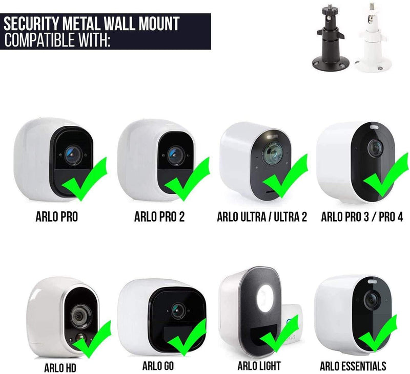 Adjustable Indoor/Outdoor Security Metal Wall Mount Compatible with Arlo Pro/Pro 2/Pro 3/Pro 4/Ultra/Ultra 2, & Others - Ring Stick Up Cam Battery, eufyCam E/2C, Wyze Cam Outdoor/Pan (2 Pack, White)