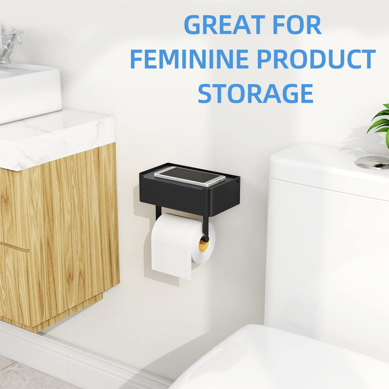 JUYSON Toilet Paper Holder with Flushable Wipes Dispenser, for Bathroom with Wipe Storage Shelf, Keep Your Wipes Hidden Out of Sight - Stainless Steel Wall Mount - Black