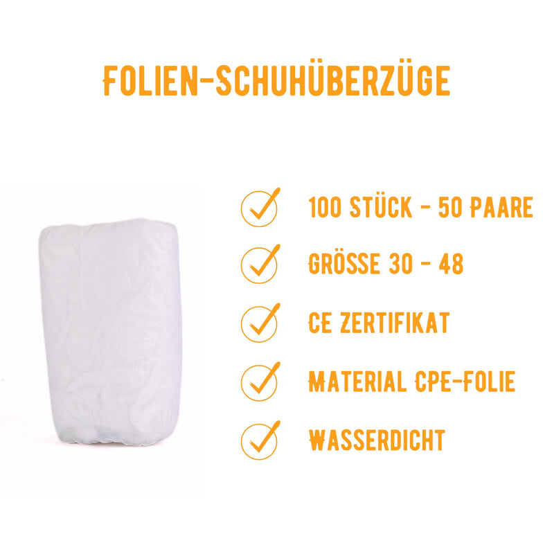Disposable film shoe protectors - white - 100 pieces (50 pairs) I durable I waterproof I dustproof I clean shoes I shoe covers I protection for shoes I covers for hospitals 100 pieces - (50 pairs) white