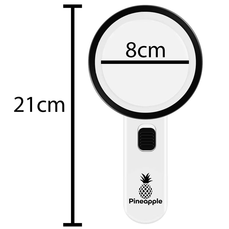 Pineapple LLC Magnifying Glass with Light, 30X Handheld Large Magnifying Glass, Lighted Magnifier with 12 LED Lights for Reading, Macular Degeneration, Seniors, Gifts for Elderly, White