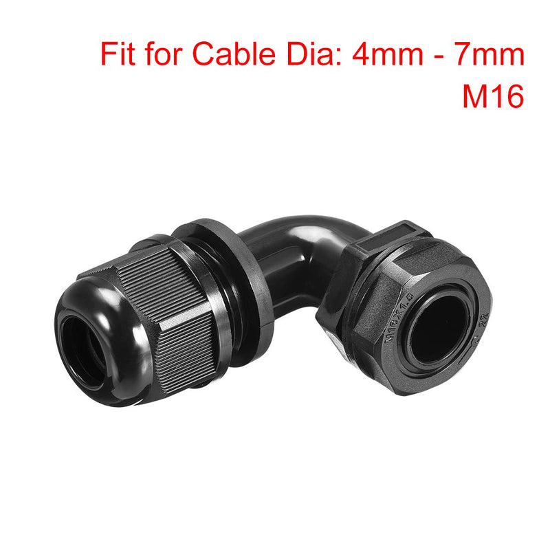 uxcell® M16 Cable Gland, 90 Degree Waterproof IP68 Nylon Joint Adjustable Locknut for 4mm-7mm Dia Cable Wire, 2 Pcs