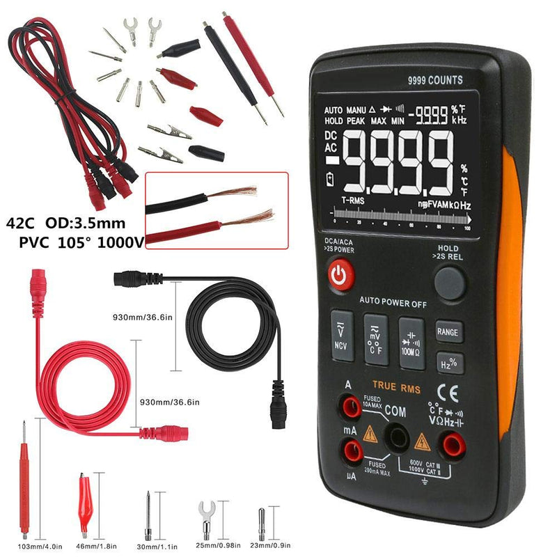 Digital Multimeter, ANENG Q1 True-RMS Voltmeter Ammeter Capacitance Meter Measurement Resistance Frequency 9999 Counts with Analog Bar Graph