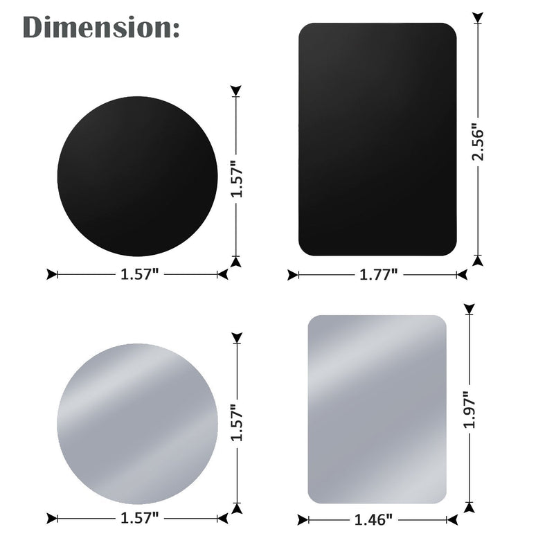 Metal Plate for Magnetic Car Mount - Tryone 4 Pack Disc with 3M Adhesive Compatible with Phone Magnets/ Cell Phone Automobile Magnet Cradles , No Logo or Hole, 2 Rectangle 2 Round, Black&Silver