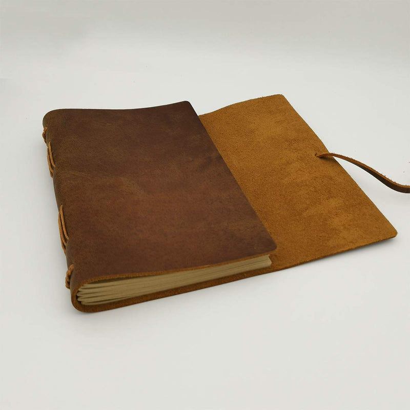 Leather Journal Writing Notebook - Genuine Leather Bound Daily Notepad for Men & Women Lined Paper 240 Kraft Pages, Handmade, Brown, 5 x 7 in 5"x7"