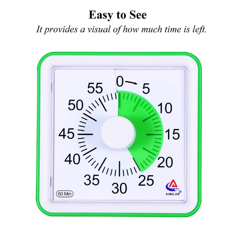 AIMILAR 60 Minute Visual Timer - Silent Timer Time Management Tool for Classroom or Meeting Countdown Clock for Kids and Adults (Green) Green