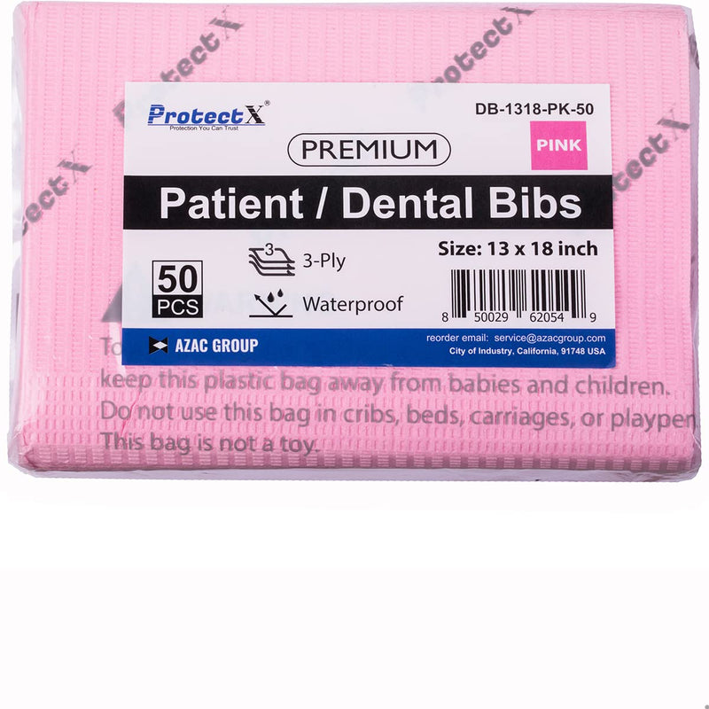 ProtectX Disposable Dental Bibs Napkin, Patient, Tattoo, Upgraded Quality, Soft and High Absorbent Waterproof, 13" x 18" Pink 50 PCS