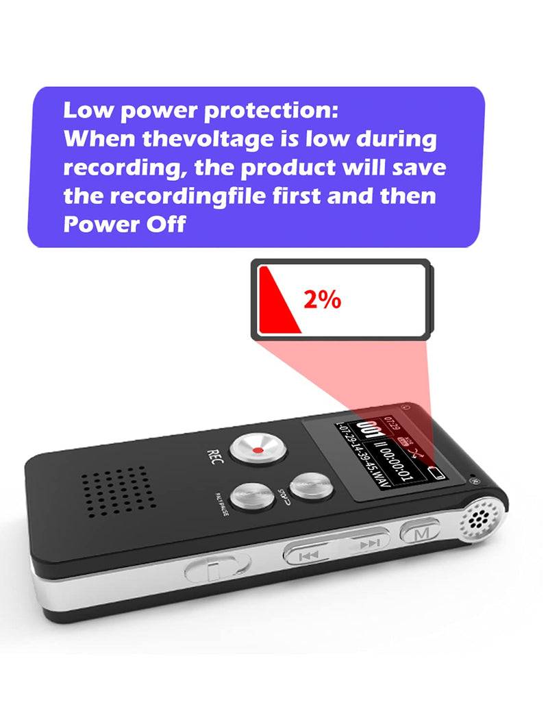 Digital Voice Recorder 16GB Voice Recorder with Playback for Lectures - USB Rechargeable Dictaphon Upgraded Small Tape Recorder