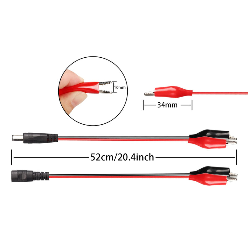 PNGKNYOCN Alligator Clip Jumper Probe to DC 5.5x2.1mm Male and Female Test Wre 18AWG Adapter Red and Black Wire Alligator Clip Test Wire 50 cm for Testing The Circuit ( DC Male +DC Female)