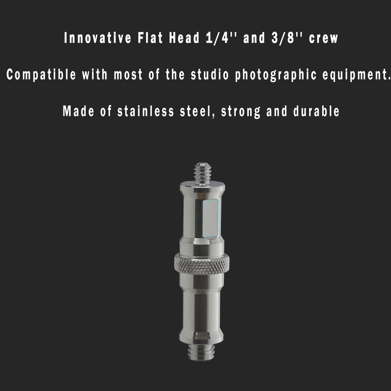 Alluneitter 2 Pieces Standard 1/4 to 3/8 inch Metal Male Convertor Threaded Screw Adapter Spigot Stud for Studio Light Stand, Hot Shoe/Cold Shoe Adapter, Ball Head, Wireless Flash Receiver, Trigger