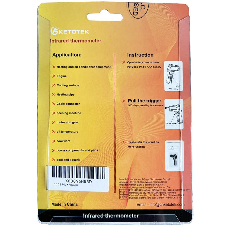 KETOTEK Infrared Thermometer Laser Digital IR Thermometer pyrometer Food Non-Contact Thermometer Gun -50-600℃(-58-1112°F) Thermometer Temperature Tester (Yellow) Yellow