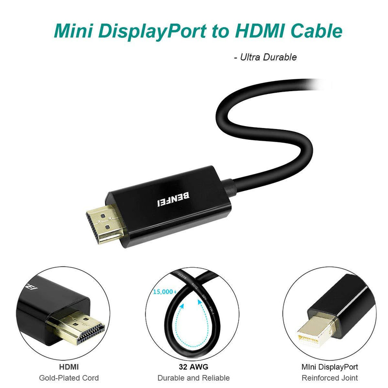 Mini DisplayPort to HDMI Cable, Benfei Mini DP to HDMI 6 Feet Cable (Thunderbolt Compatible) with MacBook Air/Pro, Surface Pro/Dock, Monitor, Projector Black