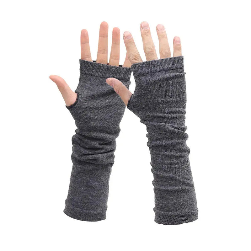 unisex Long Fingerless Gloves for Women Arm Warmers Knit Thumbhole Stretchy Gloves 3pairs（black/Darkgray/Black-gray）