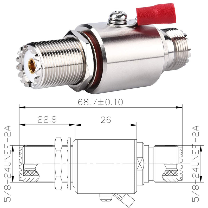 UHF Coaxial Lightning Arrestor PL-259 Lightning Surge Protector PL259 Socket (UHF Female) to SO239 Socket (UHF Female) Bulkhead for CB Radio, HAM Radio Gear, 2-Way Base Stations RFiotasy