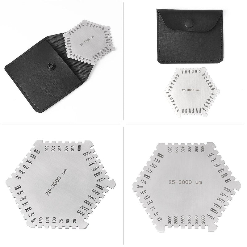 High Accurate Hexagon Stainless Steel Wet Film Comb 25-3000um Thickness Gauge with a Black Protective Case