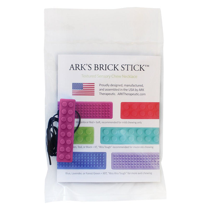 ARK's Brick Stick Textured Chew Necklace Made in The USA (Soft, for MILD Chewing ONLY, Please Read Description for More Options) - Magenta