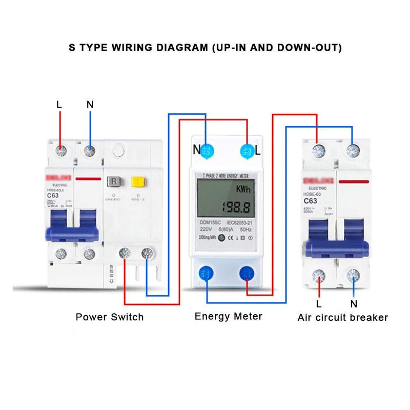 Energy Meter 5-80A DDM15SC LCD Digital Display Single Phase DIN-Rail Electronic Energy KWh Meter Enclosure Accuracy Analyzer