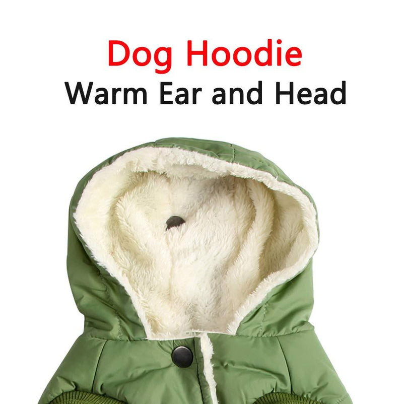 Vecomfy Fleece Lining Extra Warm Dog Hoodie in Winter,Small Dog Jacket Puppy Coats with Hooded Green XS X-Small