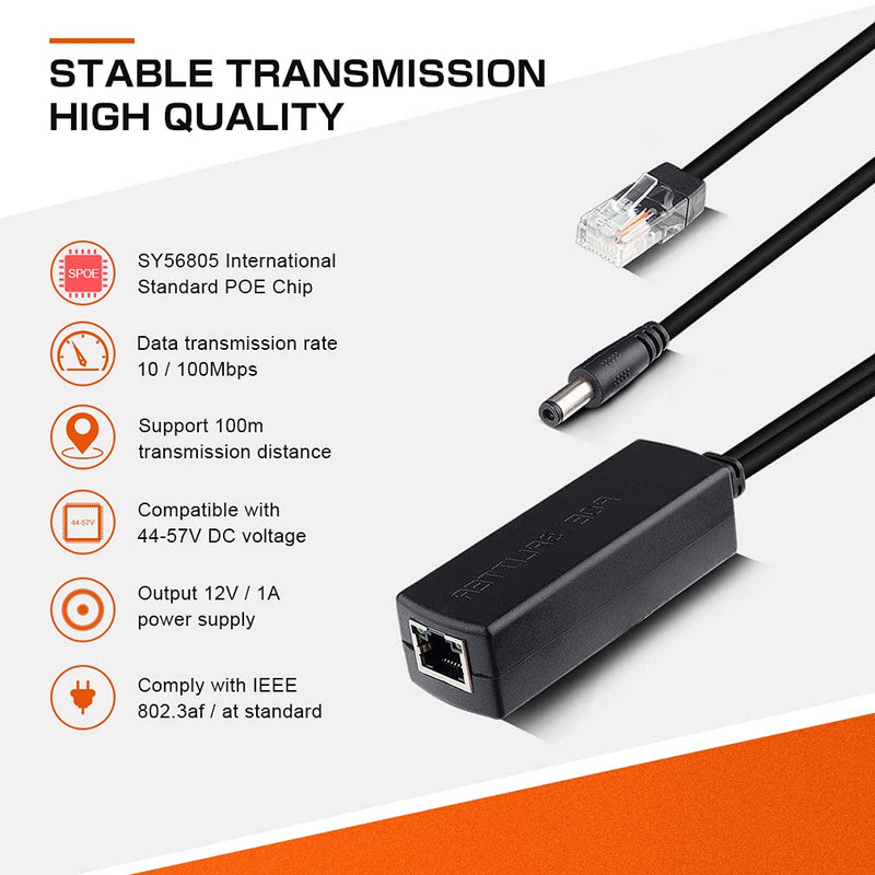Active PoE Splitter - Power Over ethernet Splitter Adapter, 48V to 12V, IEEE 802.3af Compliant, 10/100Mbps PoE Splitter for Surveillance Camera, WAP and VoIP Phone, up to 100m, 2 Pack Active POE Splitter: 10/100M