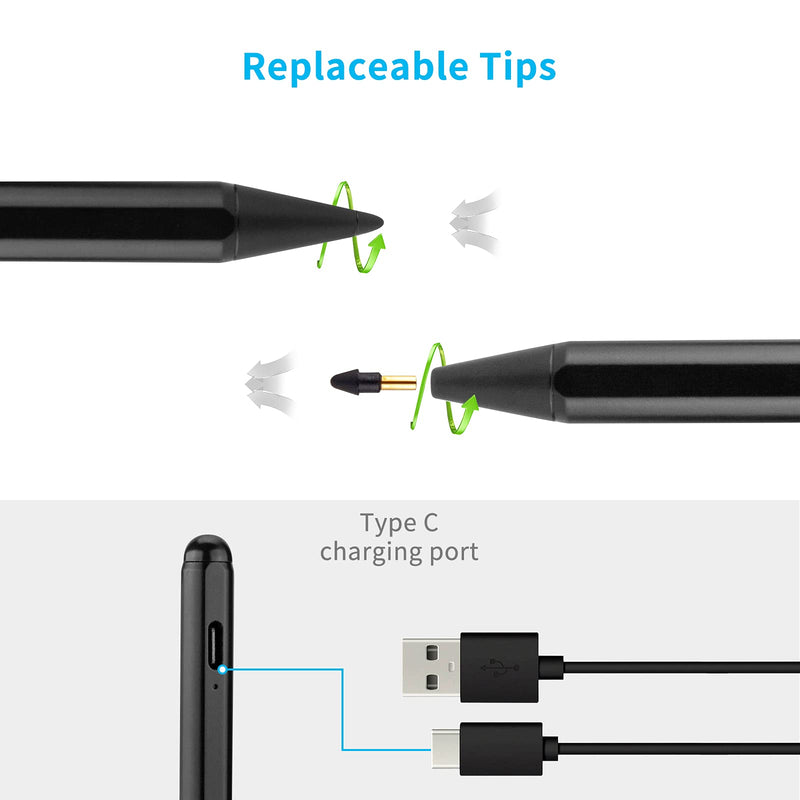 iPad Pro 12.9" Pencil 5th/4th Generaion Palm Rejection Pen,1.5mm Fine Tip Stylus Compatible with Apple Pencil 2nd Generation for iPad Pro 12.9" 5th/4th Generation Sketching and Writing Stylus,Black