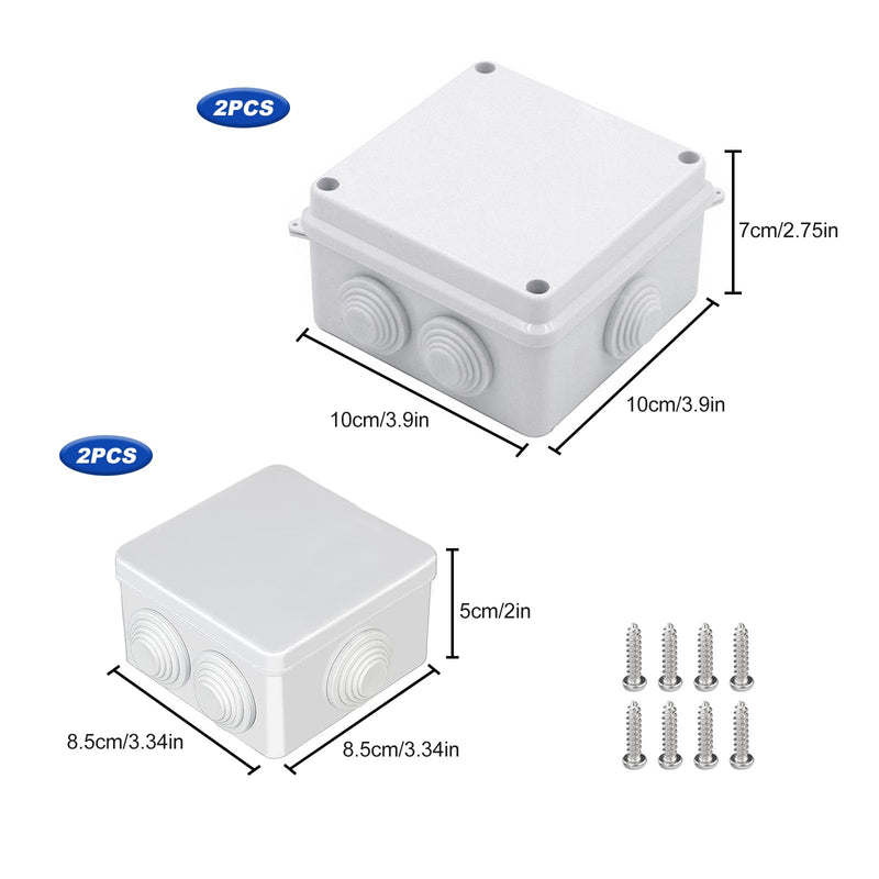 Pack of 4 junction boxes, waterproof junction boxes, ABS housing junction box, waterproof junction box with screws for distribution box, wet room, outdoor, indoor, garden, street