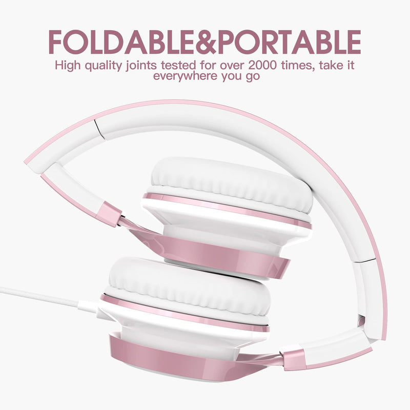 AILIHEN C8 Headphones with Microphone and Volume Control Folding Lightweight Headset for Cellphones Tablets Smartphones Laptop Computer PC Mp3/4 (Rose Gold)