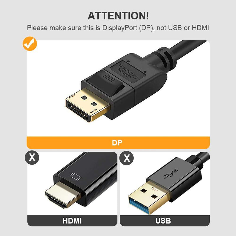 DisplayPort to DVI Cable, CableCreation 6 Feet DP Male to DVI Male Cable, Gold Plated Adapter Support 1080P Full HD, 1.83M / Black 6 Feet[1-PACK]