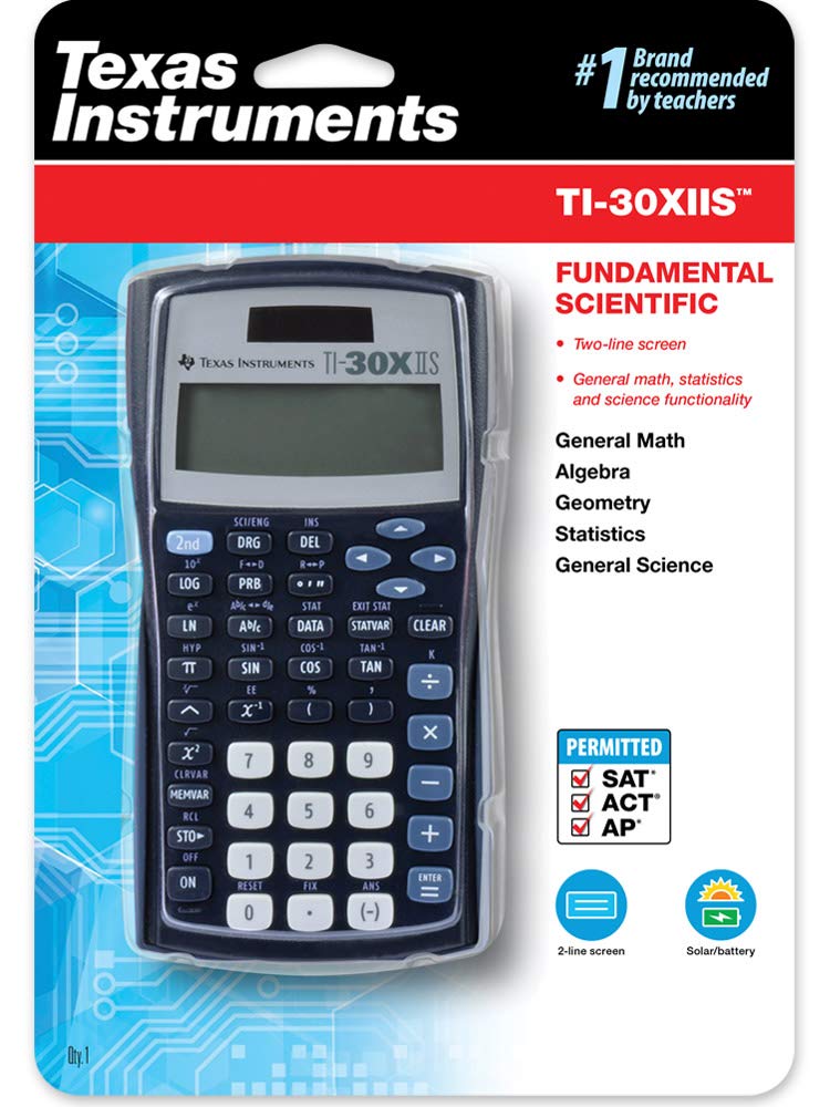 Texas Instruments TI-30XIIS Scientific Calculator, Black with Blue Accents Single Pack