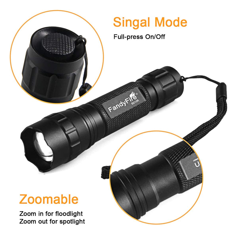 940nm IR Flashlight illuminator Infrared Light Night Vision Adjustable Focus LED Flashlight Torch for Hunting by FANDYFIRE (Not Included 18650 Battery)