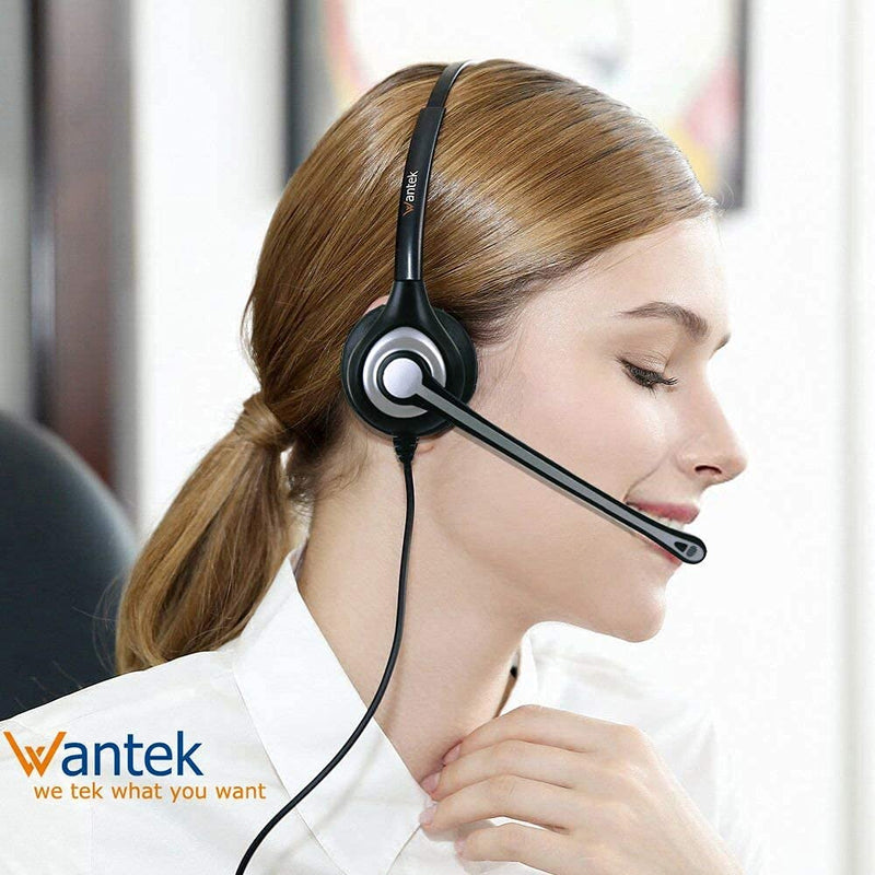 Wantek Corded Telephone Headset Mono w/Noise Canceling Mic Compatible with ShoreTel Plantronics Polycom Zultys Toshiba NEC Aspire Dterm Nortel Norstar Meridian Packet8 Landline Deskphones(F600S2) Monaural F600S2