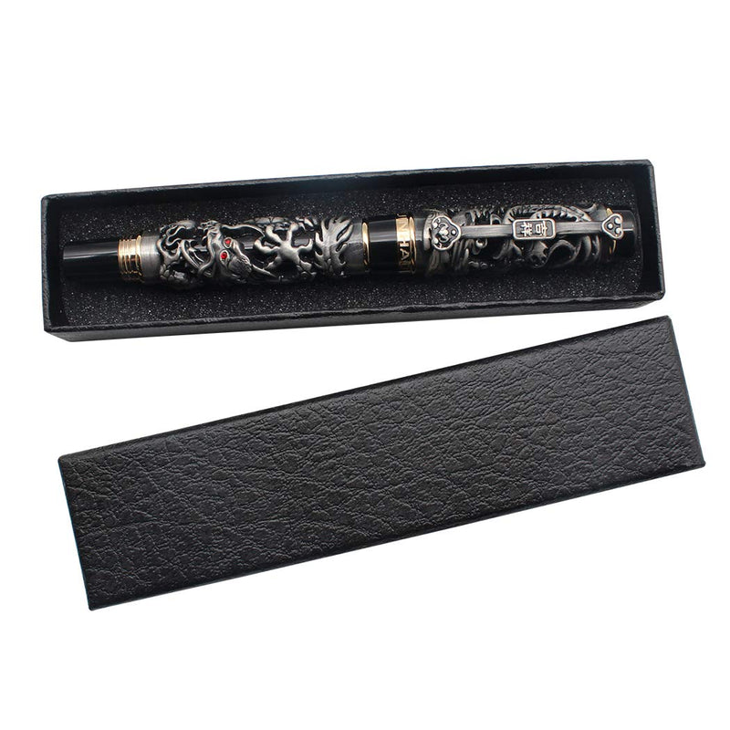 Zoohot 3D Jinhao Dragon Rollerball Pen Phoenix pattern Business Pens Ancient silver and black