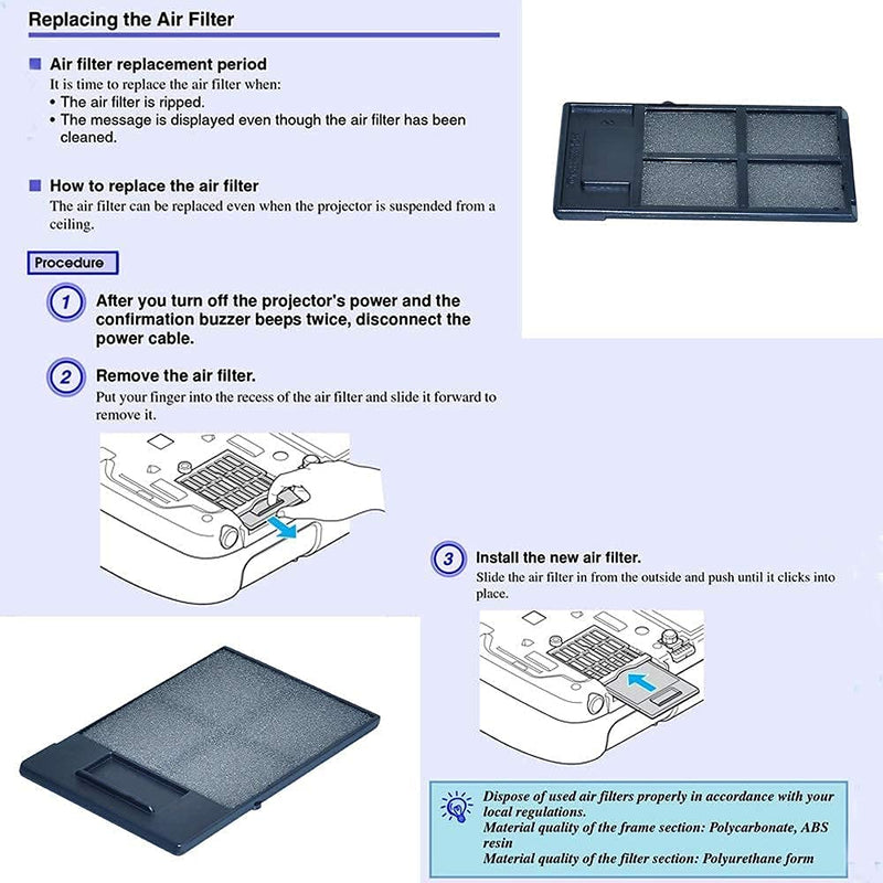 AWO Replacement Projector Air Filter Fit for EPSON ELPAF13 / V13H134A13 / 146370 EB-410W EB-410E EB-S6 EB-S62 EB-S6LU EB-W6 EB-X6 EB-X62 EB-X6LU EH-TW420 EMP-400W EMP-400WE EMP-822 EMP-822H EMP-83