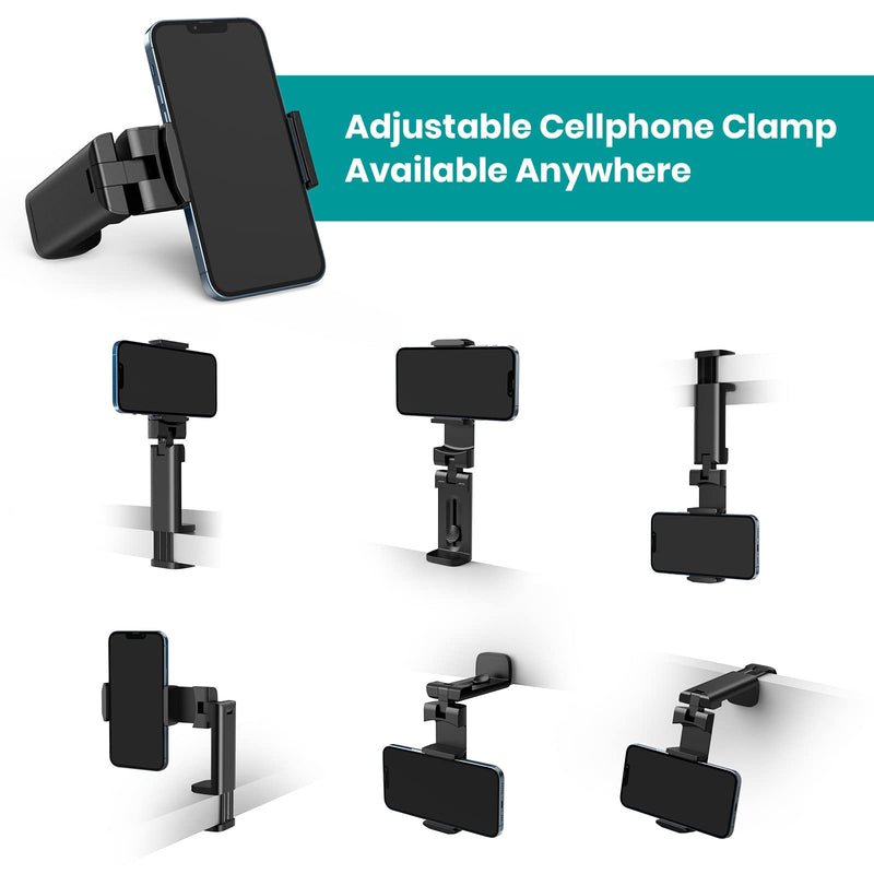 Klearlook Maximized Clarity Universal Airplane Phone Holder, 360 Degree Rotation Portable Phone Mount for Travel, Handsfree Flexible Phone Stand Compatible with i'Phone 13/12 Pro Android Phones 1 Black