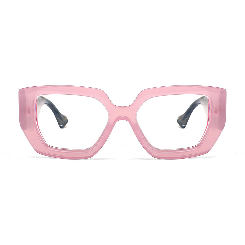 FEISEDY Blue Light Glasses for Women, Oversized Square Thick Frame, Computer Eyeglass Anti Eyestrain B4129 Pink Frame/Green Temple