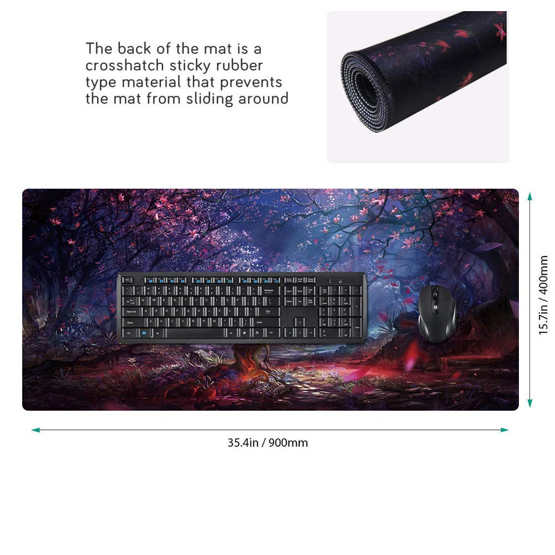 Duboon Large Gaming Mouse Pad Desk Mat Protector 35.4x15.7IN & Non- Slip Extended Smooth Mouse Mat Blotter Comfortable Writing Surface (90x40 forest024) 90x40 Forest024