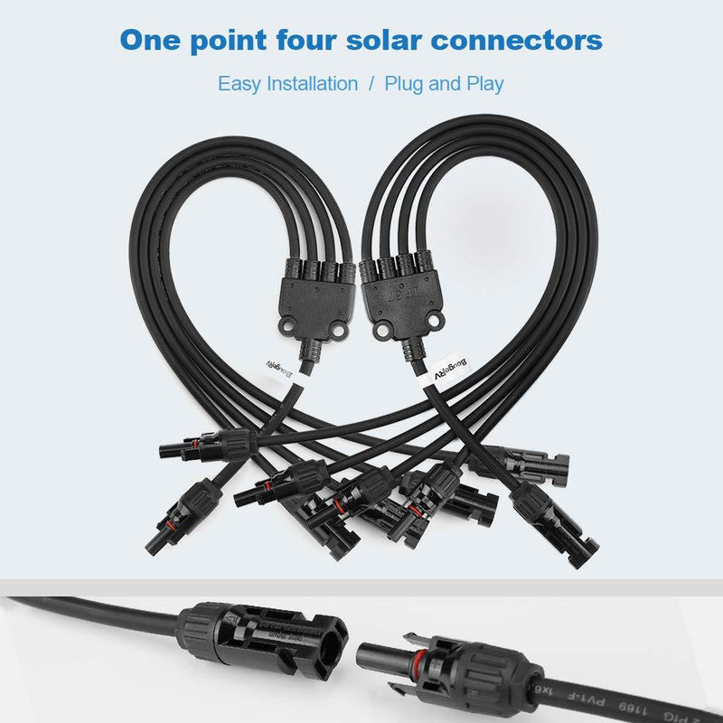 BougeRV Solar Y Branch Connectors Extra Long Solar Panel Parallel Connectors 1 to 4 Solar Cable Wire Plug Tool Kit (M/FFFF and F/MMMM) 1 Pair M/FFFF and F/MMMM