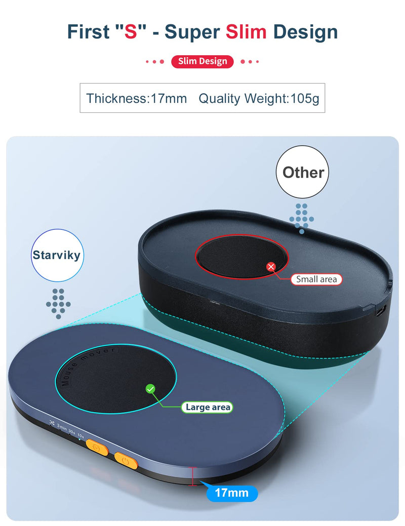 STARVIKY Undetectable Mechanical Mouse Jiggler, Ultra-Slim Automatic Mouse Mover, with On/Off Switch and Random Interval Timer, Active Mouse Moving Device, Driver-Free Mouse Wiggler Shaker Silently Large Ultra Slim