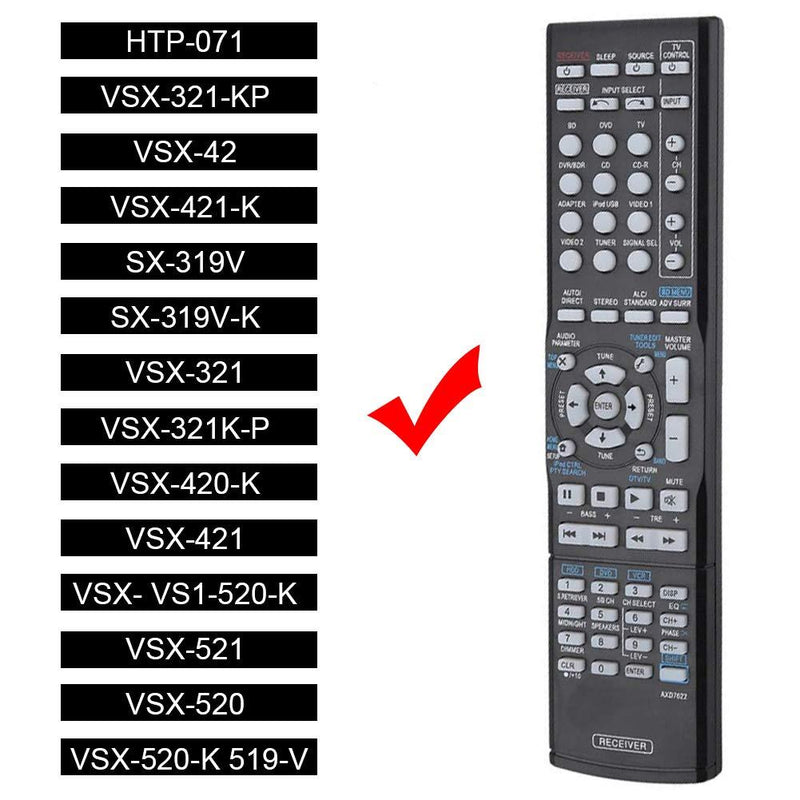 Remote Control for Pioneer AXD7622 AV Receiver for HTP-071 VSX-321-K-P VSX-42 VSX-421-K SX-319V SX-319V-K VSX-321 VSX-321K-P VSX-420-K VSX-421 VSX-519-V VSX-519V-K VSX-520 VSX-520-K VSX-521