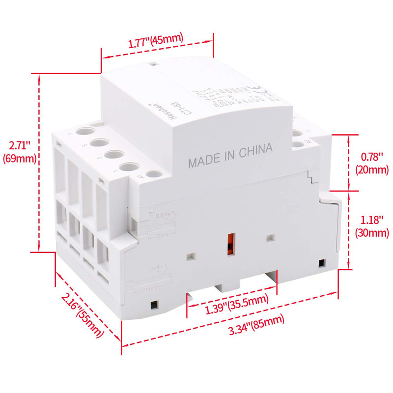 Heschen Household AC Contactor CT1-63 4 Pin Open AC 220V/240V Coil Voltage 35mm DIN Rail Mounting