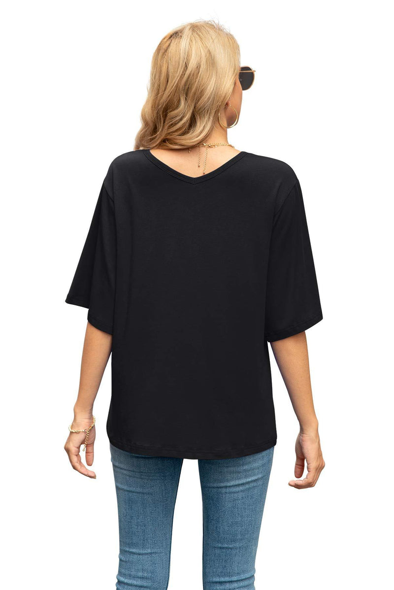 SUEANI Women's Blouse Tops Loose V Neck 3/4 Bell Sleeve Shirt Small A-01- Black