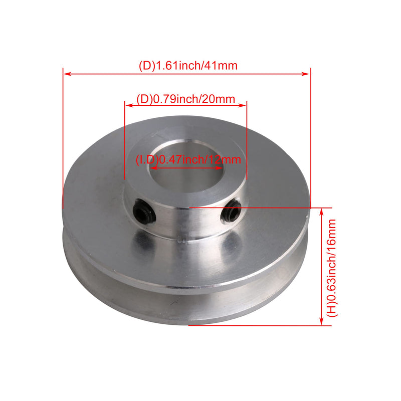 BQLZR 41x16x12MM Silver Aluminum Alloy Single 12MM Fixed Bore Pulley for Motor Shaft 3-5MM PU Round Belt